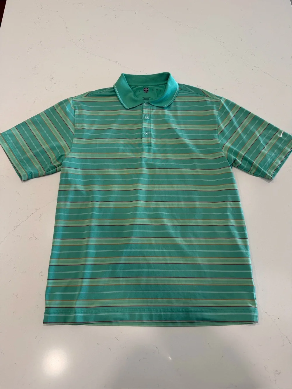 Nike Golf Men's Green Striped Performance Polo - Medium